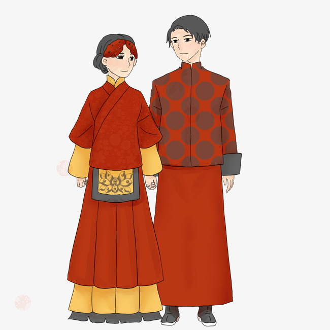 中式服装婚礼新郎新娘插画素材图片免费下载_