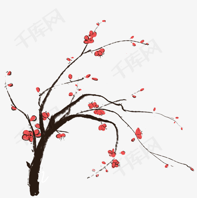 植物红梅花花枝插画