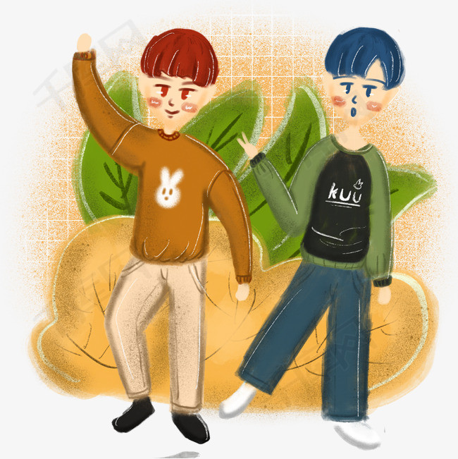 手绘卡通蜡笔风活泼男生通用小插画