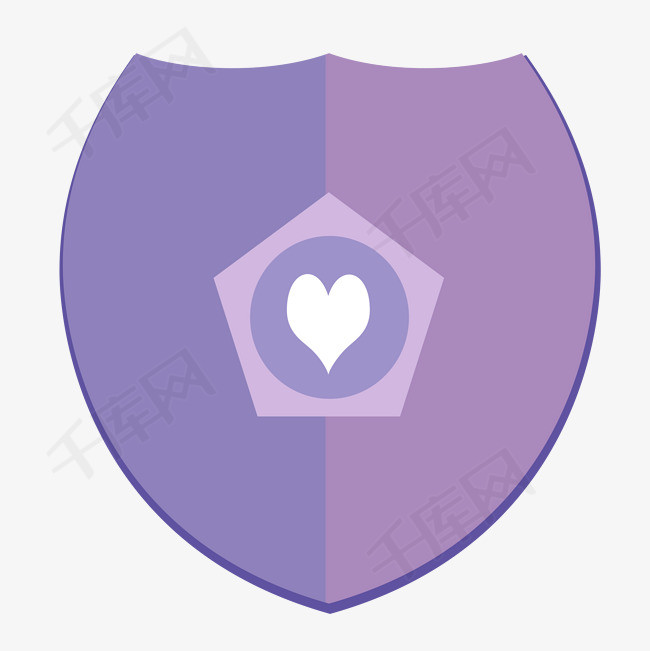 矢量紫色桃心盾牌