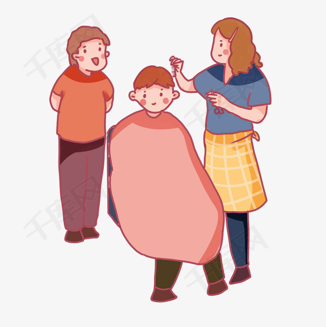 手绘卡通二月二龙抬头剪头发