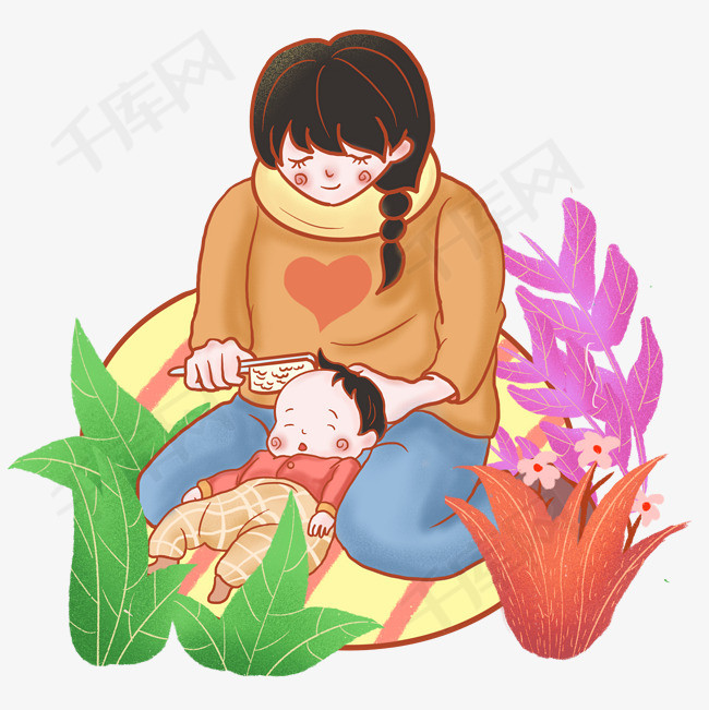 三八妇女节妈妈给孩子梳头png