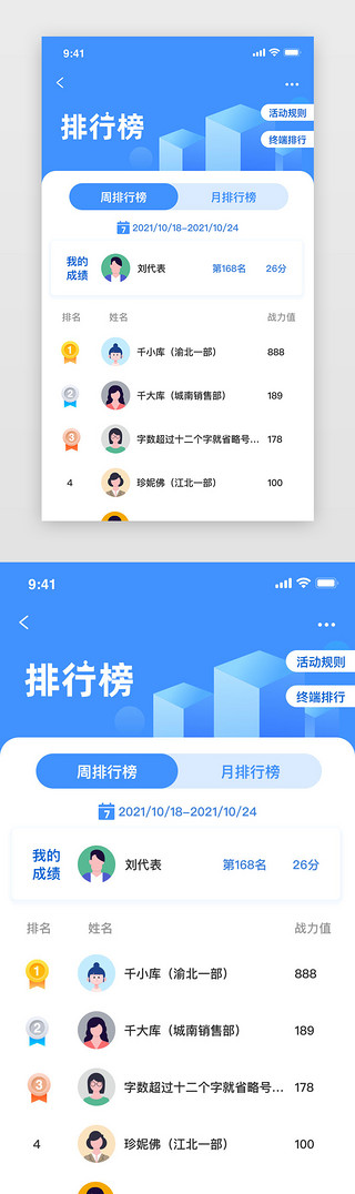 排行榜app界面卡通蓝色销售