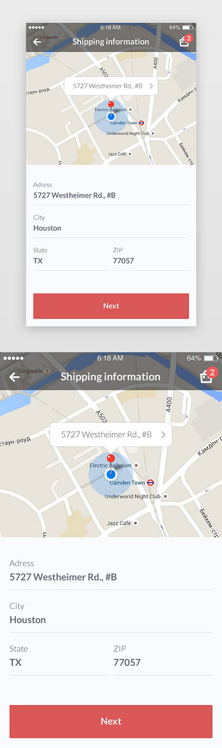 地图打点UI设计素材_红白色简约地址导航详情app地图导航