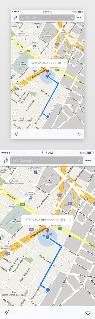 导航UI设计素材_简约地图导航地址app界面导航