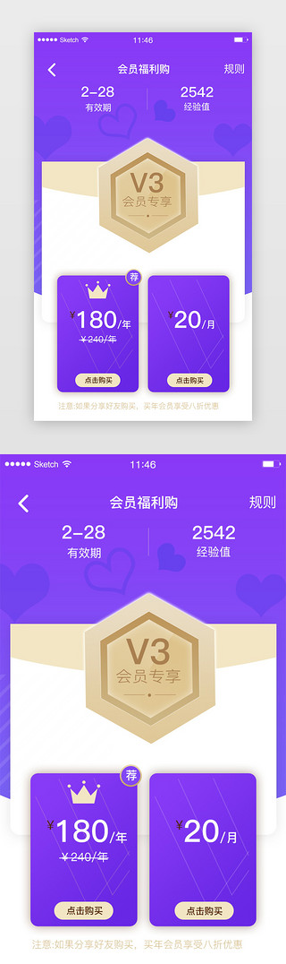 lv等级UI设计素材_紫色会员福利有效期经验值页面