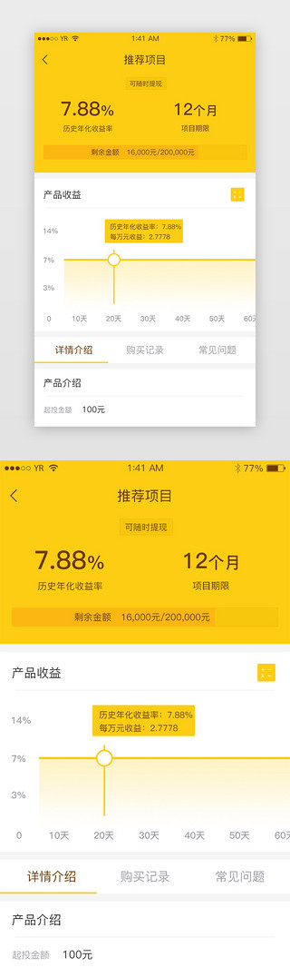 黄色简约项目推荐折现统计图展示界面