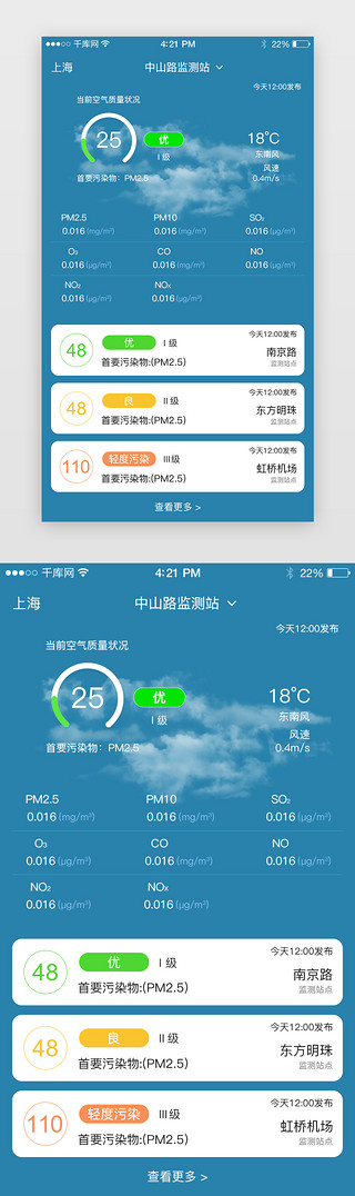 ui工具UI设计素材_工具类app空气质量信息界面