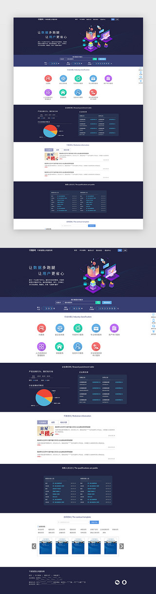 数据页UI设计素材_深蓝色扁平网站首页web页面