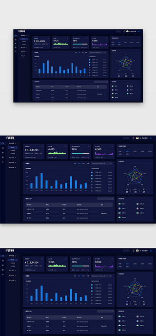 报告模版UI设计素材_深色数据后台网站模版