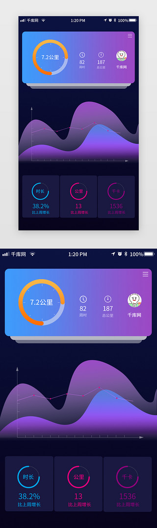 深色系扁平化风格运动健身类app页面