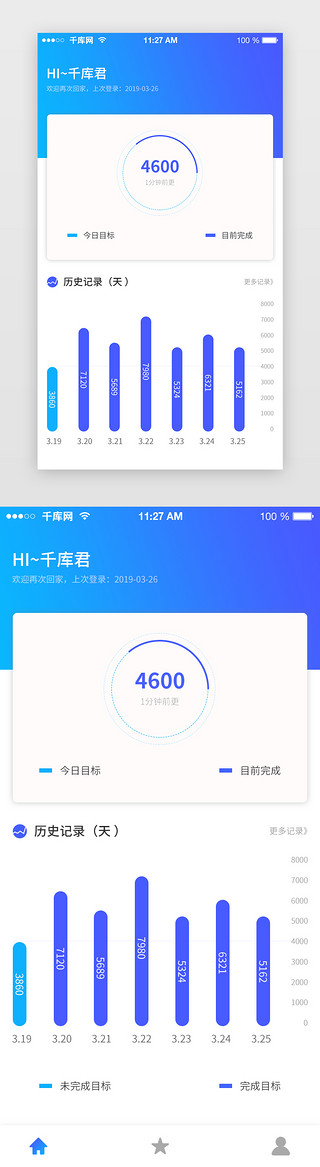 放松运动UI设计素材_简约运动步数检测app后台页面