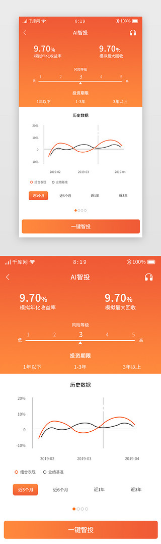 橙色渐变暖色银行理财APP详情