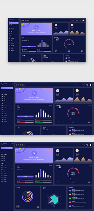 高端大气周年庆UI设计素材_深色高端科技数据可视化企业后台数据图表