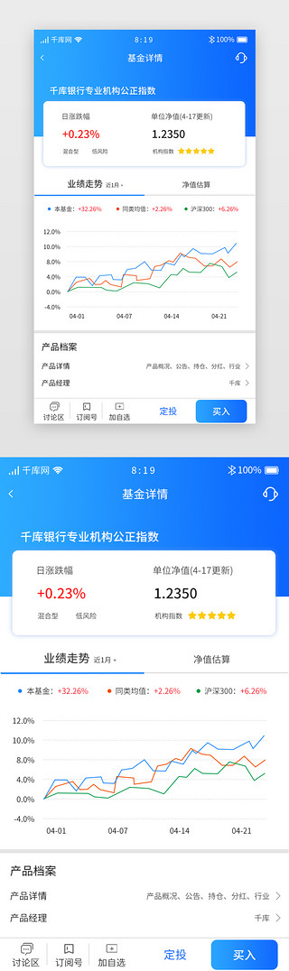 蓝色渐变投资金融理财APP基金详情