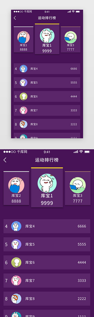 排行UI设计素材_暗色简约通用app排行界面