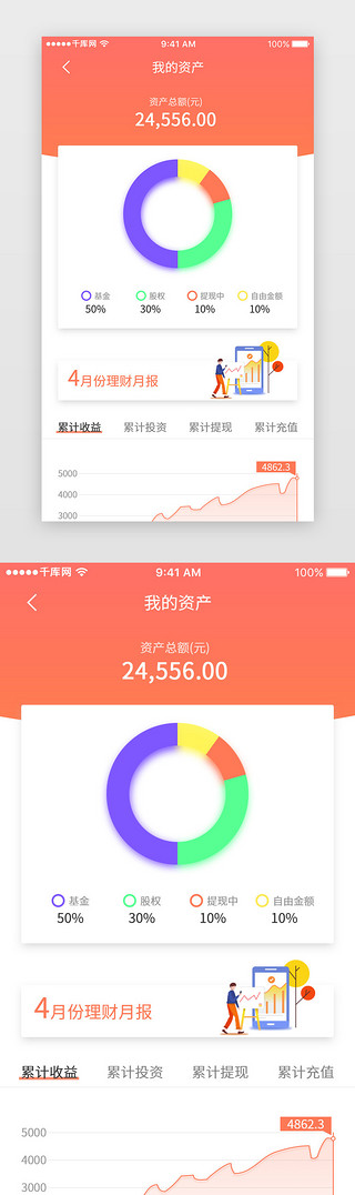 橙色渐变通用互联网理财APP界面