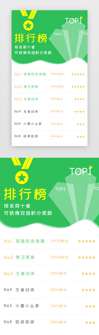 排行榜排行榜UI设计素材_绿色扁平电商APP排行榜