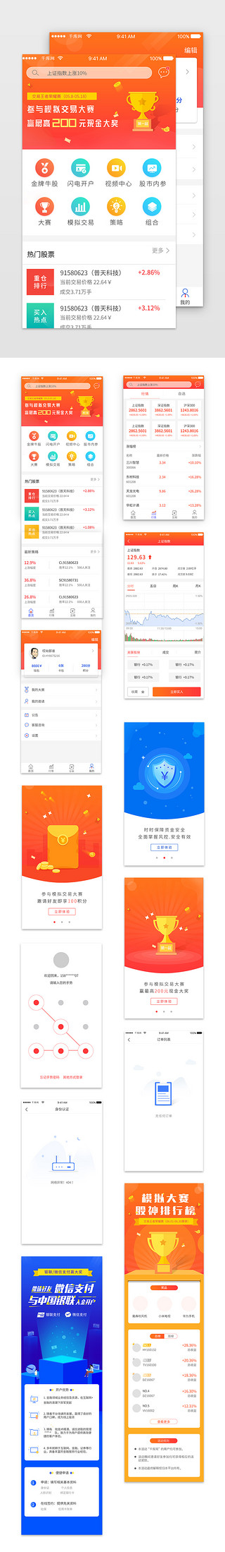 软件套图UI设计素材_黄色渐变股票金融软件套图