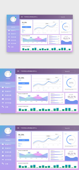 紫色清新商务扁平化数据可视化网站