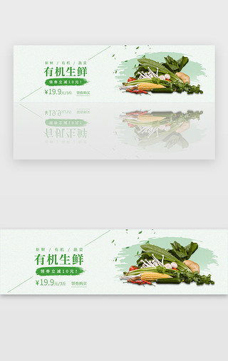 对号绿色UI设计素材_绿色有机生鲜banner电商