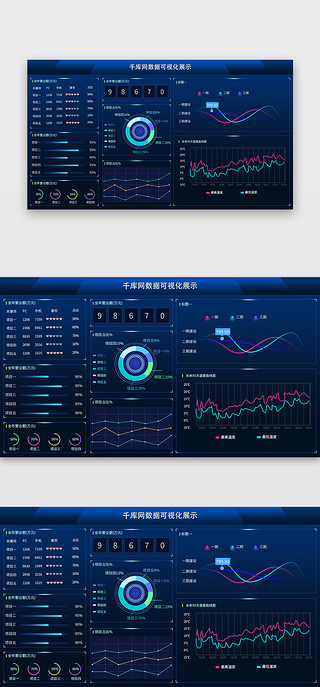 蓝色商务数据可视化UI设计素材_蓝色商务数据可视化UI界面