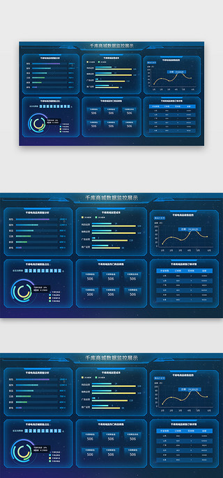 蓝色数据界面UI设计素材_蓝色电商大数据界面