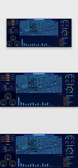 可视化系统页面UI设计素材_千库网深蓝色科技感大数据可视化系统页面