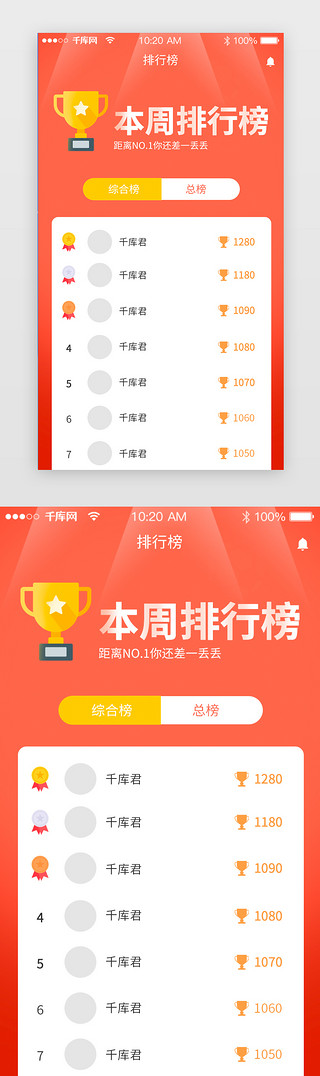排行榜UI设计素材_红色清新商务扁平化排行榜