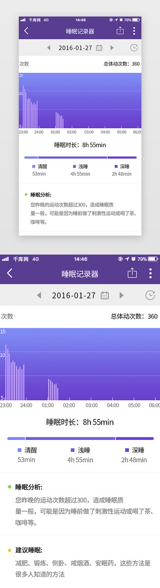 睡眠日字UI设计素材_健身APP睡眠记录器