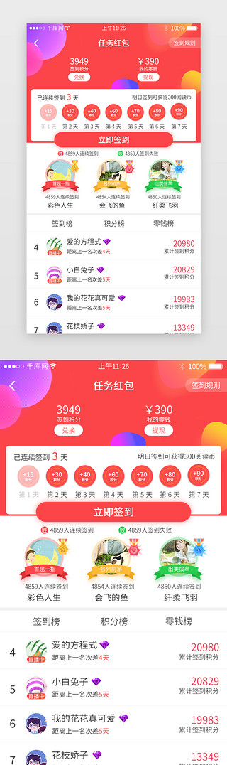 零钱UI设计素材_红色系新闻app界面模板