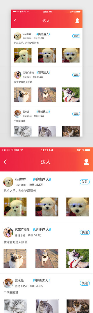 详情小清新UI设计素材_红色宠物交友APP详情页