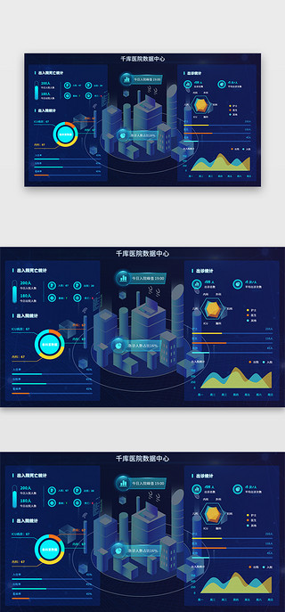 医院UI设计素材_深色医院数据分析可视化界面