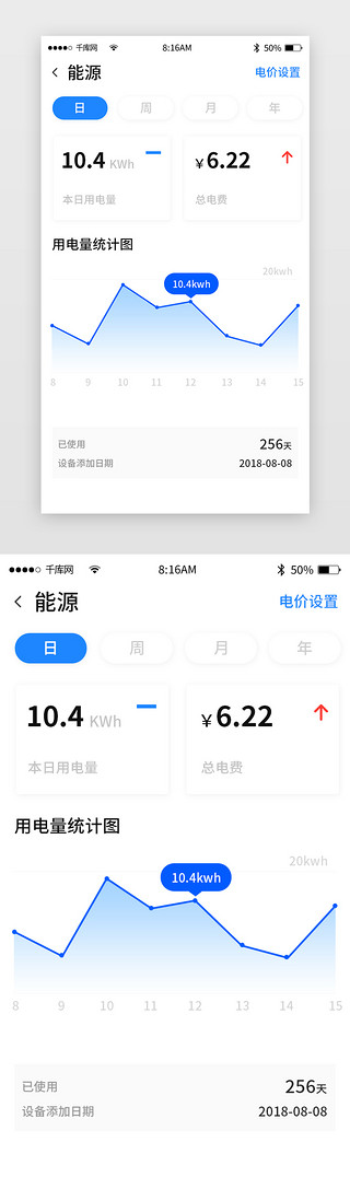 节电池电量UI设计素材_蓝色简约智能家居app详情页