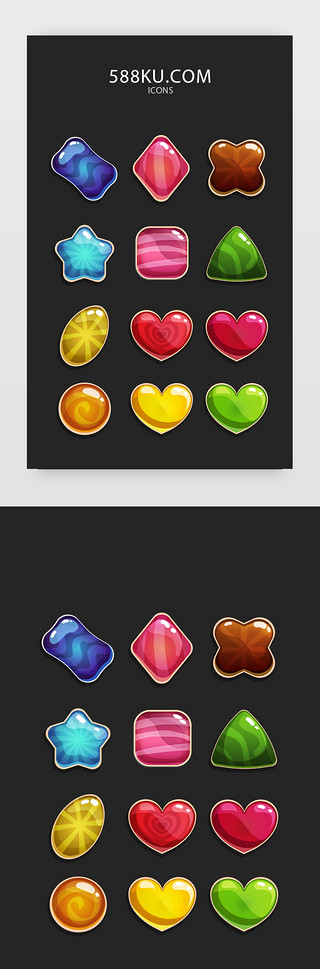界面按钮UI设计素材_图标icon按钮渐变彩色糖果质感
