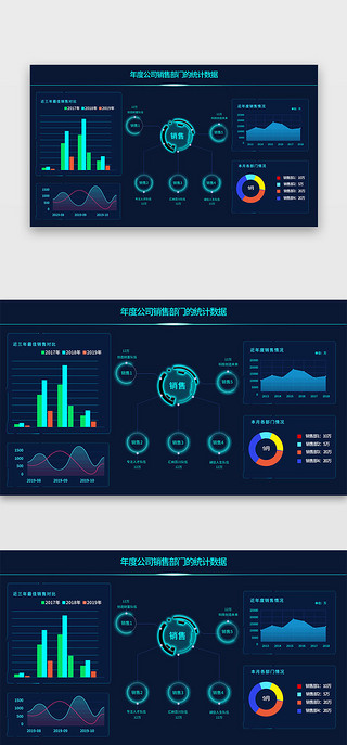 九种销售UI设计素材_蓝色科技感数据展示大数据销售可视化网页