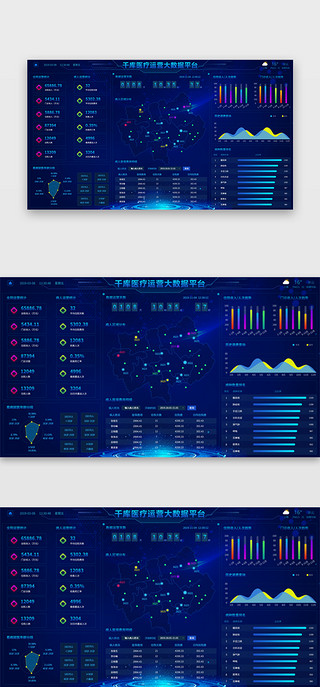 深蓝科幻UI设计素材_深蓝色系web医疗运营数据可视化