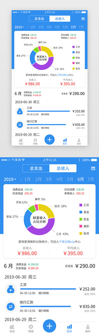 记账界面UI设计素材_蓝色系记账app详情页