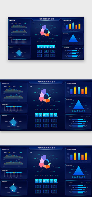 数据可视化销售UI设计素材_深蓝色简约大气电商购物销售大数据界面