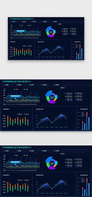 销售可视化UI设计素材_深蓝色简约大气销售系统大数据界面