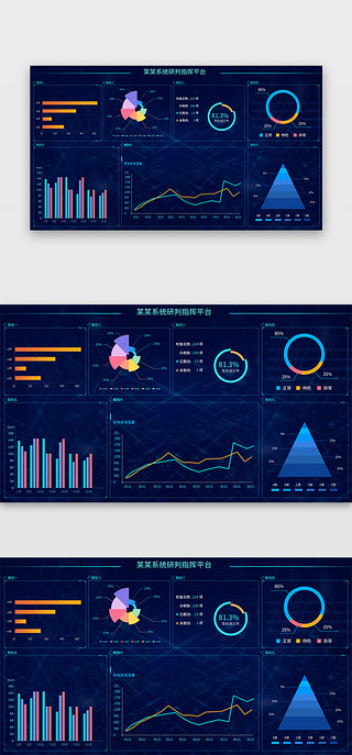 可视化数据页面UI设计素材_深蓝色简约大气系统研判指挥平台大数据页面
