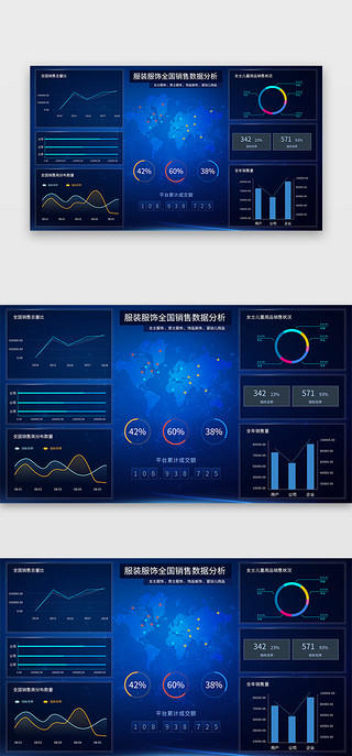 销售表UI设计素材_深蓝色简约大气服装销售大数据中心