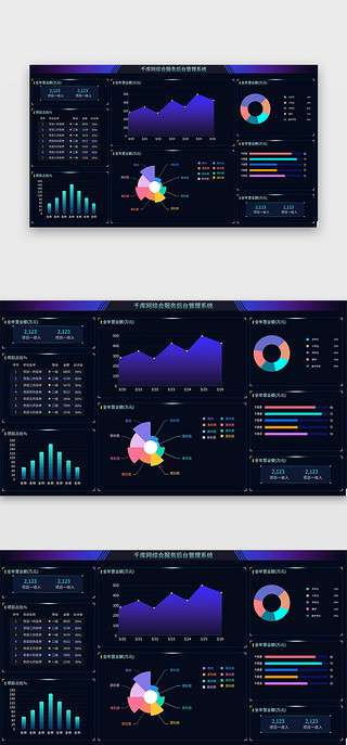 数据可视化系统大UI设计素材_深蓝色简约大气综合服务后台管理系统大数据