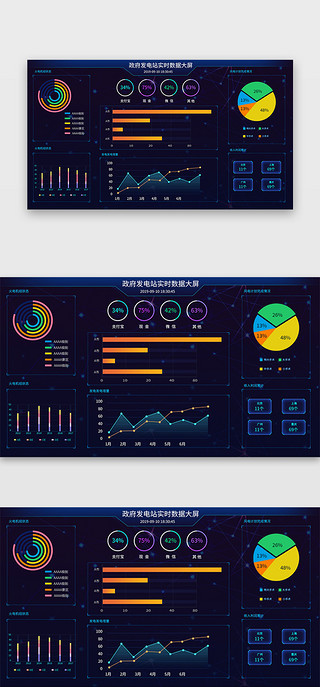 可视化数据大屏UI设计素材_深蓝色简约大气政府发电站实时数据大屏