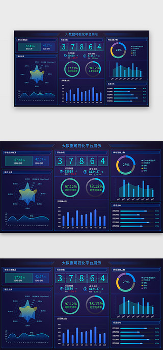 大数据可视化页面UI设计素材_深蓝色简约大气大数据可视化平台页面