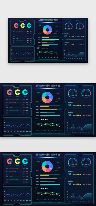 大数据分析UI设计素材_深蓝色简约大气大数据分析可视化页面