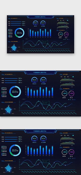 大气数据UI设计素材_深蓝色简约大气数据中心展示平台页面