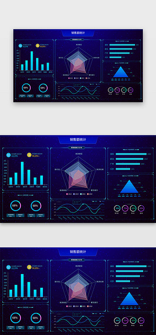 大数据页面UI设计素材_深蓝色简约大气销售额统计大数据页面
