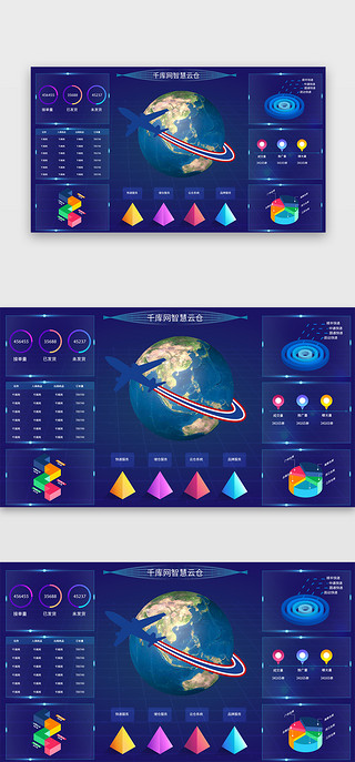 科技管理系统UI设计素材_智慧云仓管理系统后台数据可视化