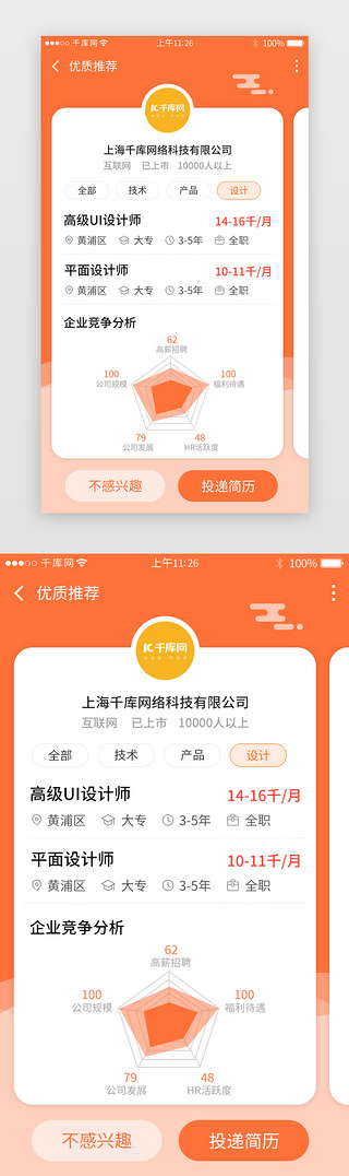 详情页橙色UI设计素材_橙色系招聘求职app详情页